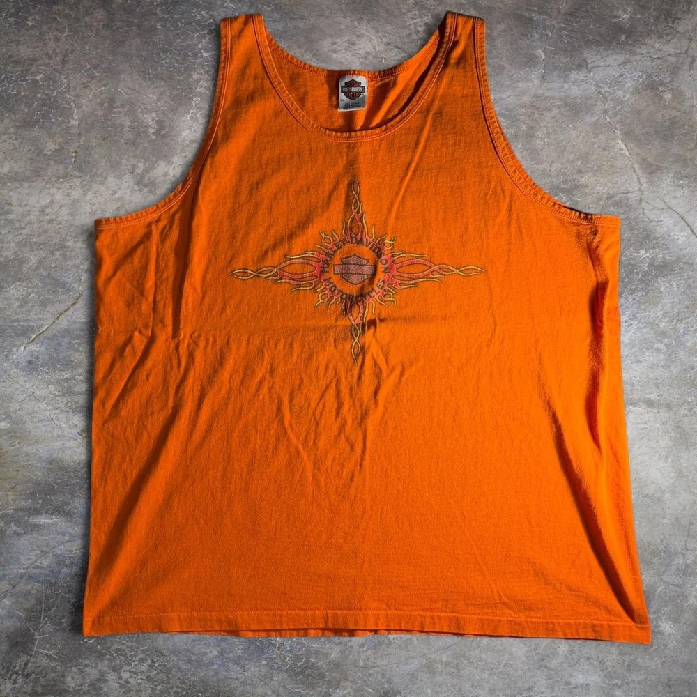 Vintage 2004 Harley Davidson Orange Tank Top Mens 3XL USA Biker Y2K Peterson FL